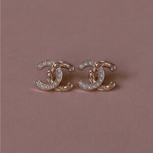 CHANEL Vintage CC Crystal Stud Earrings Gold